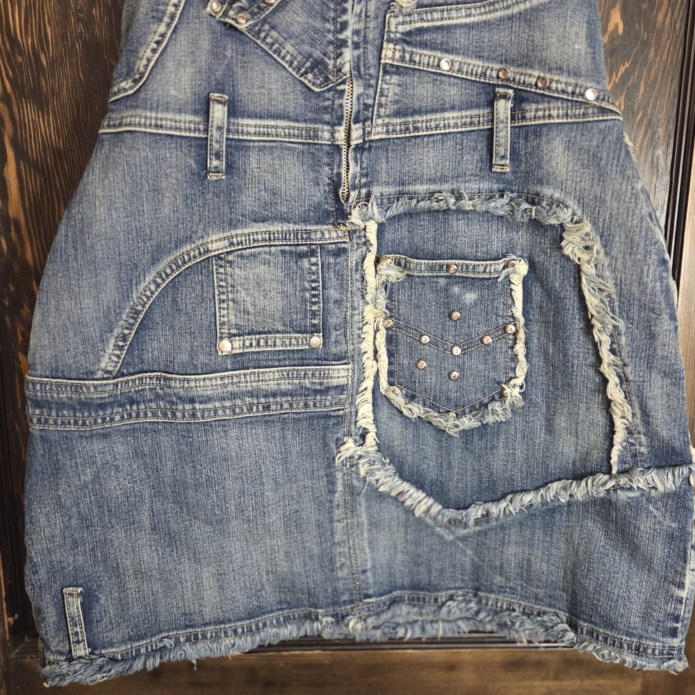 *RARE* Platinum Plush Edgy Blue Denim Patchwork Dress Sz M - Picture 10 of 16